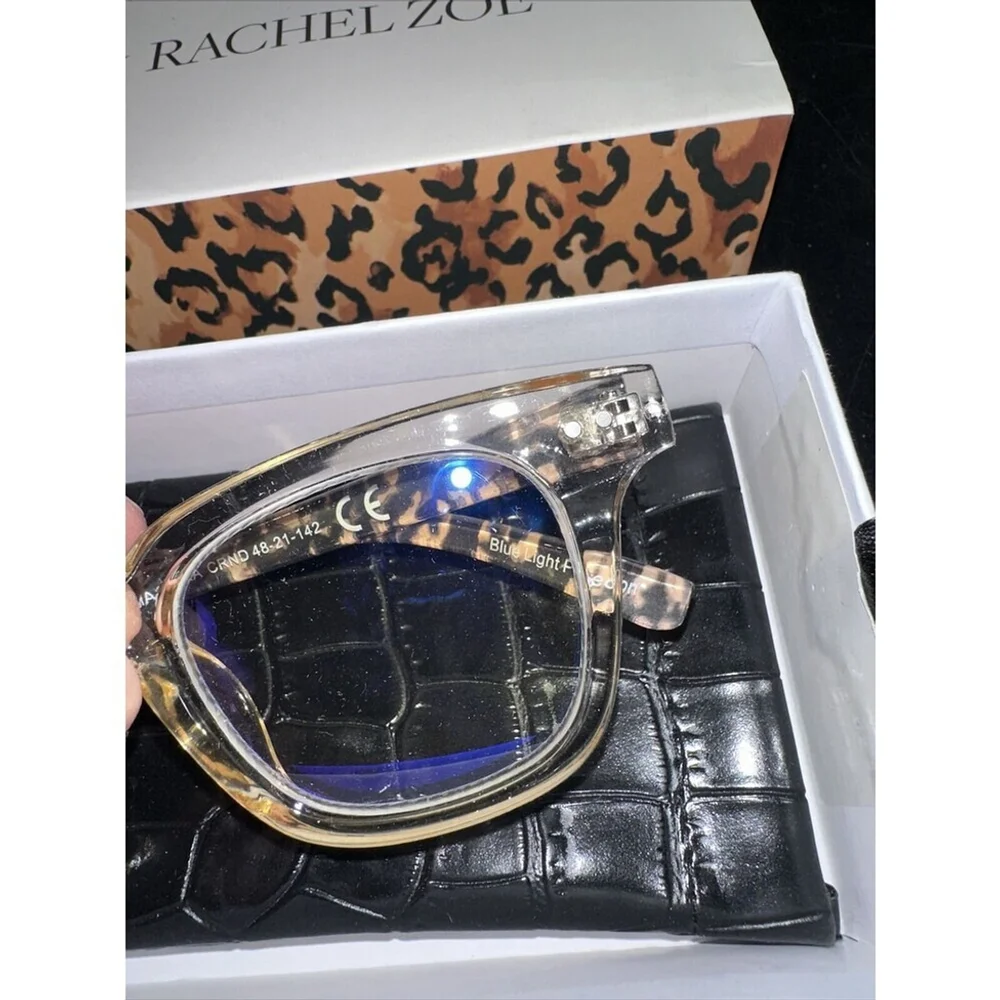 Rachel Zoe RZ Marnika Blue Light Blocker Glasses‎ Womens Beige Animal Print